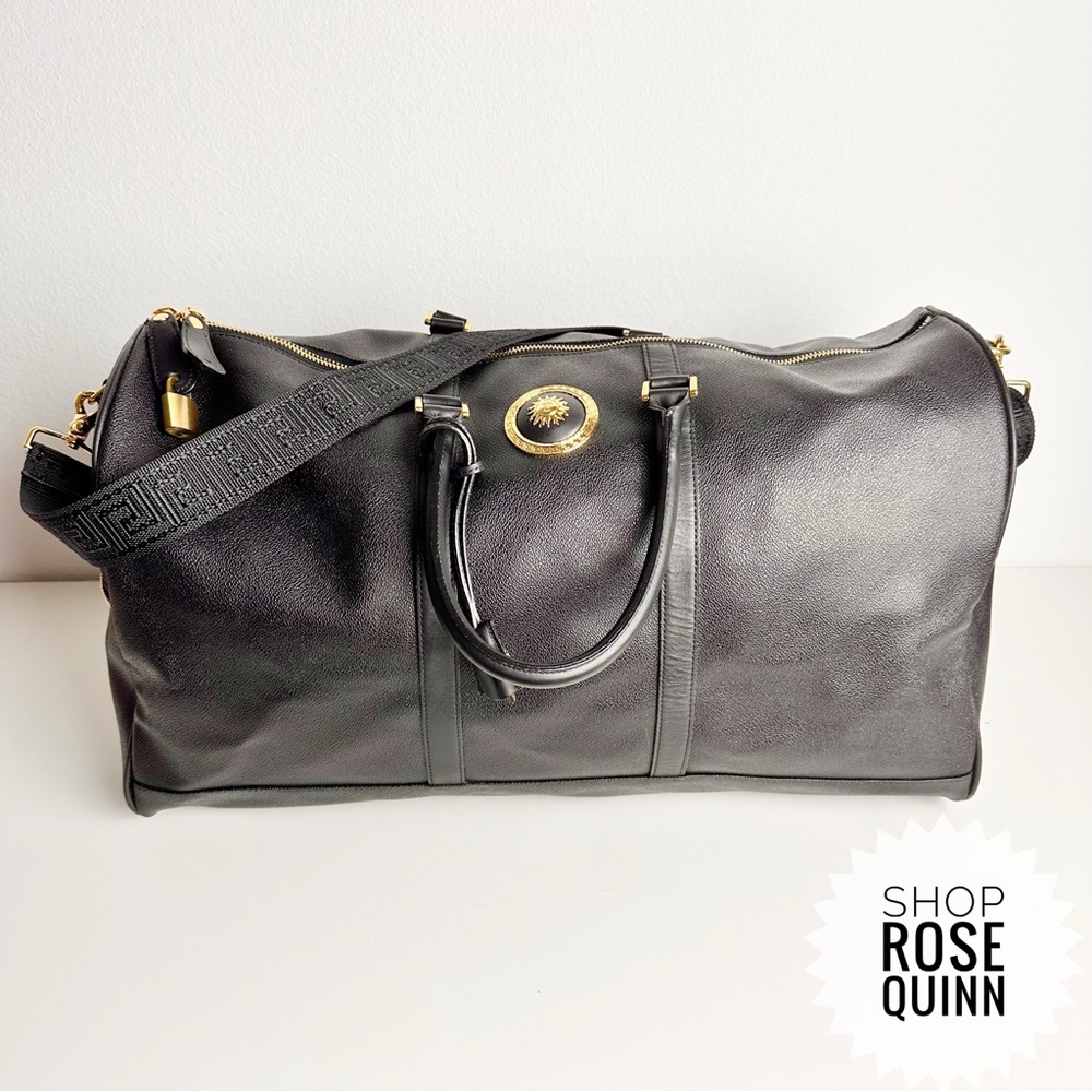 VERSACE | Large Vintage Black Leather Boston with Strap and Lock and Key